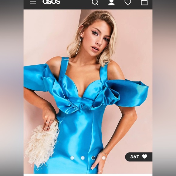 ASOS LUXE ruffle satin mini dress in blue - Picture 2 of 6